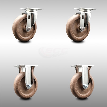 Service Caster 5 Inch 316SS High Temp Glass Filled Nylon Swivel Top Plate Caster Rigid, 2PK SCC-SS31620S514-GFNSHT-2-R-2